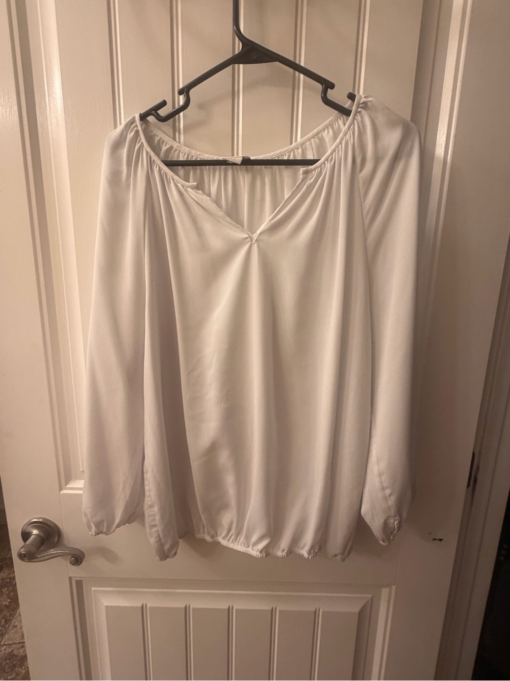 Chico's White Gathered-Neck Long Sleeve Blouse
